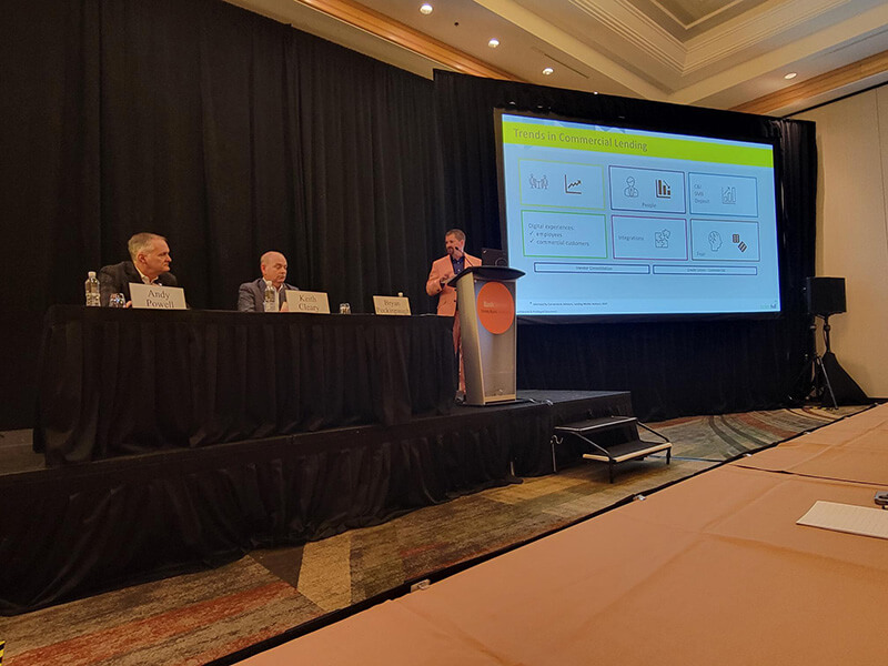 Andy Powell, Keith Cleary, and Bryan Peckinpaugh at a panel discussion at Acquire or Be Acquired 2023.